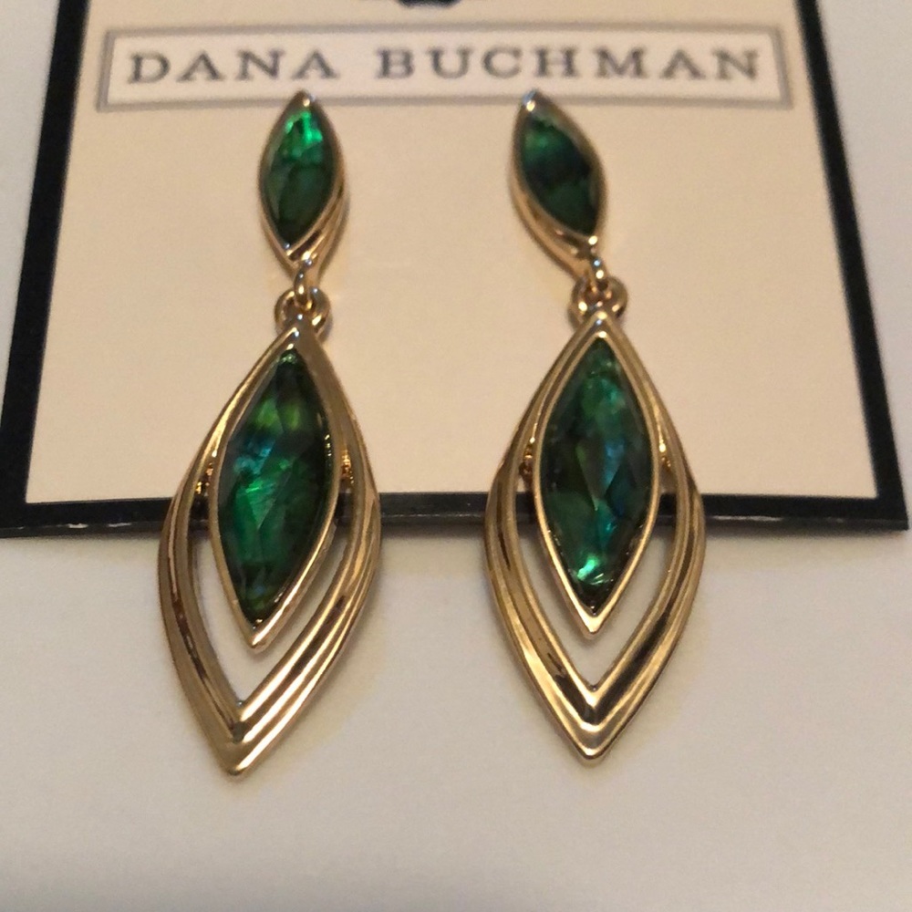 Dana Buchman Green Simulated Abalone Drop Earrings - Picture 4 of 6